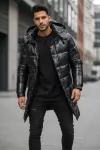 Geaca barbati de iarna, lunga, neagra lucioasa 5132